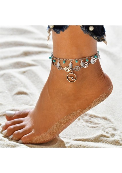 NO.50174 Beden Modyle Bohemia Yaz Sıcak Moda Ayak Takı Gümüş Renk Vintage Charm Boncuk Kadın Plaj Takı Için Hayat Ağacı Halhal Bırakır (Yurt Dışından)