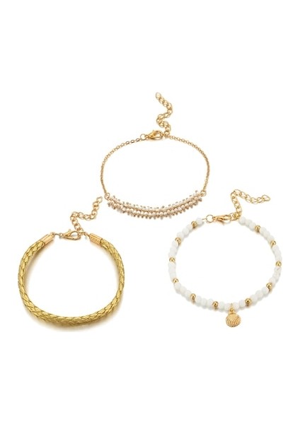 Altın Docona Boho Altın Kabuk Beyaz Boncuklu Çok Katmanlı Halhal Kadınlar Için Çok Katmanlı Örgü Ayarlanabilir Ayak Şezlong Plaj Takı 8408 (Yurt Dışından)