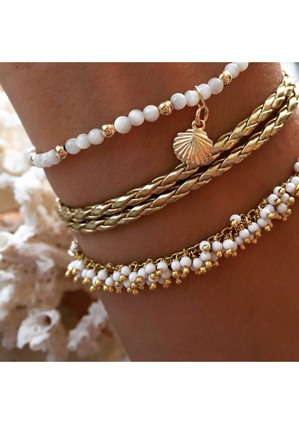 Altın Docona Boho Altın Kabuk Beyaz Boncuklu Çok Katmanlı Halhal Kadınlar Için Çok Katmanlı Örgü Ayarlanabilir Ayak Şezlong Plaj Takı 8408 (Yurt Dışından) fırsatları