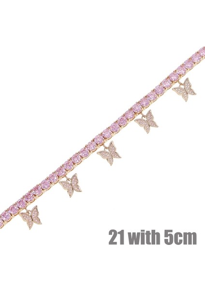 Gül Altın Pembe 5mm Buzlu Out Bling 5A Cz Teain Halhal Takı Kadınlar Için Pembe Pembe Kelebek Kolye Halhal Yaz Yeni Plaj Ayak Zinciri (Yurt Dışından)