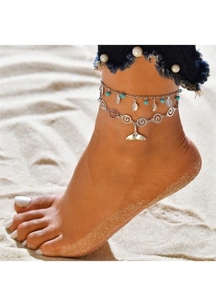 NO.50178 Beden Modyle Bohemia Yaz Sıcak Moda Ayak Takı Gümüş Renk Vintage Charm Boncuk Kadın Plaj Takı Için Hayat Ağacı Halhal Bırakır (Yurt Dışından)