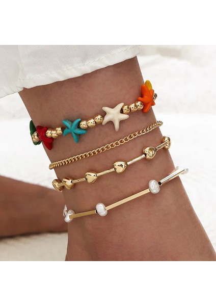 Denizyıldızı Dıezı Yeni Trendy Yaz Zinciri Halhal Kadın Kızlar Bohem Yıldız Aydınlatma Bacak Ayak Bileği Halhal Bilezik Plaj Boho Takı (Yurt Dışından)