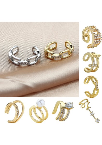 No.18 Beden 2021 Moda Altın Kulak Manşet Çapraz Klip Küpe Kadınlar Için Geometrape Mikro Açacağı Zirkon Küpe Piercing Olmadan Earcuff (Yurt Dışından)