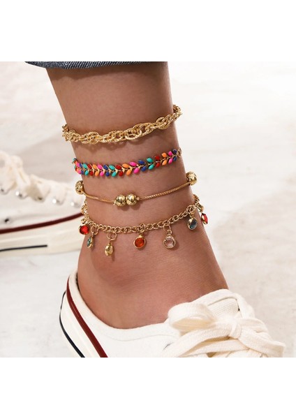 No.31 Boyutu Et Moda Anahtar Charm Zincir Halhal Kadınlar Için Boho Kalp Ayak Bileği Bilezik Bacak Plaj Ayak Takı Hediye Üzerinde Set (Yurt Dışından)