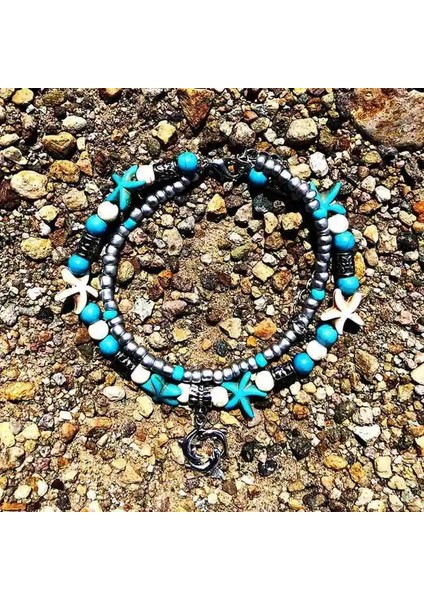E Vintage Kabuk Boncuk Denizyıldızı Kaplumbağa Halhal Kadınlar Için El Yapımı Boncuklu Ayak Bileği Bilezik Ayak Takı Bilezik Cheville Femme (Yurt Dışından)