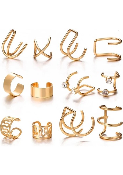 NO.64099 Boyut Tobılo Moda Basit Çapraz Klip Küpe Kadınlar Kızlar Için Sevimli Altın Gümüş Renk Punk Kulak Manşet Klip Piercing Jewerly Olmadan (Yurt Dışından) indirimleri