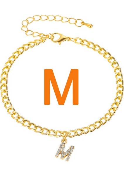 Ltter M Rhinestone Mektup Kolye Kadınlar Için Basit Metal Zincir Halhal Baş Harfleri Adı Alfabe Kadın Partisi Moda Takı (Yurt Dışından)