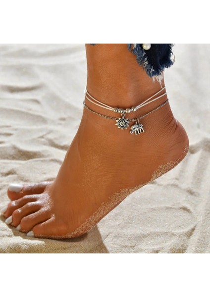 Fil Bohemian Çok Katmanlı Halhal Kadınlar Için Retro Fil Güneş Sarkık Halat Askı Ayak Bileği Zinciri Plaj Takı Bilezikler Ayak Bacak Zinciri (Yurt Dışından) fiyatları