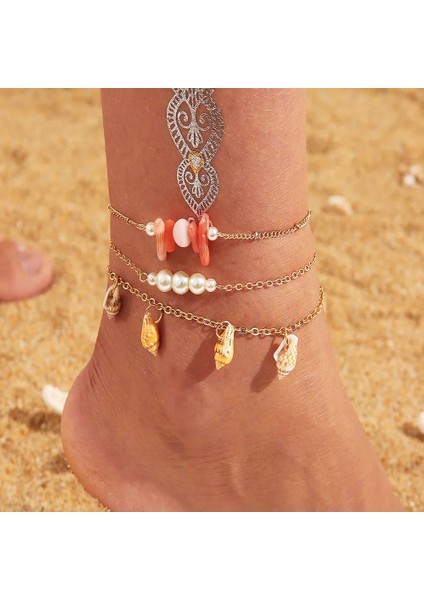 No.15 Boyutu Kadınlar Için Vintage Kabuk Ayak Bileği Bilezik Seti Bohem Halat Zincir Pullu Halhal Yaz Plaj Kızları Yalınayak Bacak Zinciri Boho Takı (Yurt Dışından)