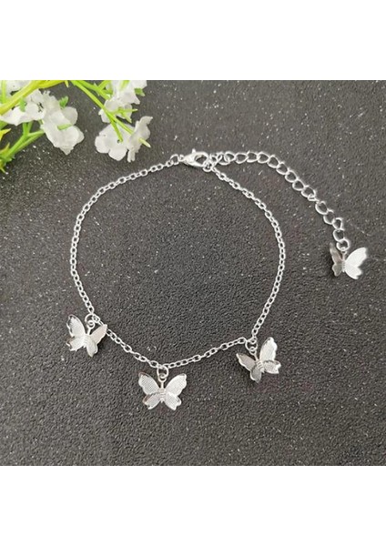 4 Gümüş Kelebek Yeni Moda Kelebek Halhal Kadınlar Için Altın Gümüş Renk Zincir Ayak Bileği Bilezik Bacak Üzerinde Bohem Ayak Takı (Yurt Dışından)