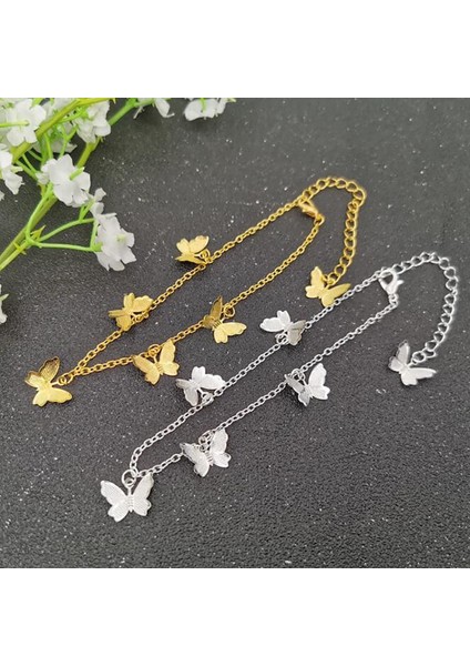 4 Gümüş Kelebek Yeni Moda Kelebek Halhal Kadınlar Için Altın Gümüş Renk Zincir Ayak Bileği Bilezik Bacak Üzerinde Bohem Ayak Takı (Yurt Dışından) fiyatları