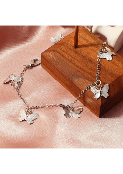 4 Gümüş Kelebek Yeni Moda Kelebek Halhal Kadınlar Için Altın Gümüş Renk Zincir Ayak Bileği Bilezik Bacak Üzerinde Bohem Ayak Takı (Yurt Dışından) indirimleri