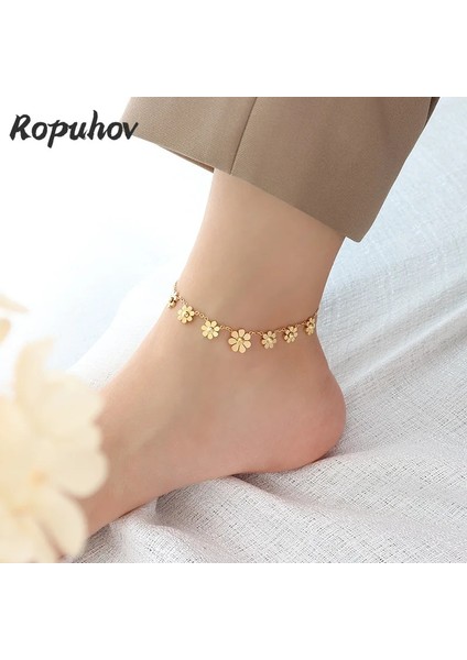 Altın Gül Ropuhov Yeni Lver Fransız Sınır Ötesi Ünlü Basit Küçük Taze Çiçek Halhal Titanyum Kaplama Ayak Süsleme Halhal (Yurt Dışından) fiyatları