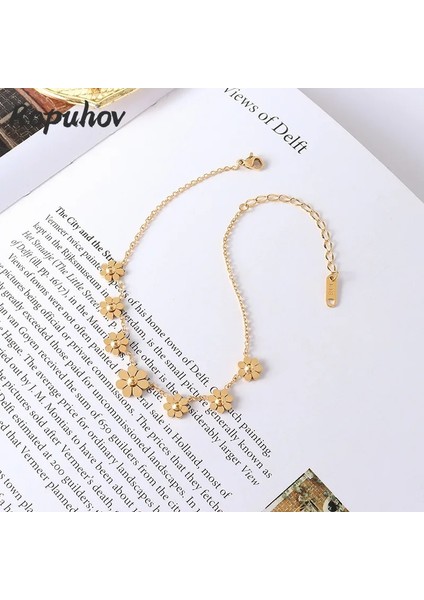 Altın Gül Ropuhov Yeni Lver Fransız Sınır Ötesi Ünlü Basit Küçük Taze Çiçek Halhal Titanyum Kaplama Ayak Süsleme Halhal (Yurt Dışından) modelleri