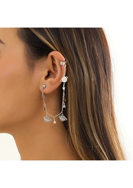 EJ167 Altın 7 Moda Altın Metal Püskül Zincir Klip Küpe Kadınlar Için Basit Hiçbir Piercing Sahte Kıkırdak Kulak Manşet Kulak Klipsi Küpe Takı (Yurt Dışından)