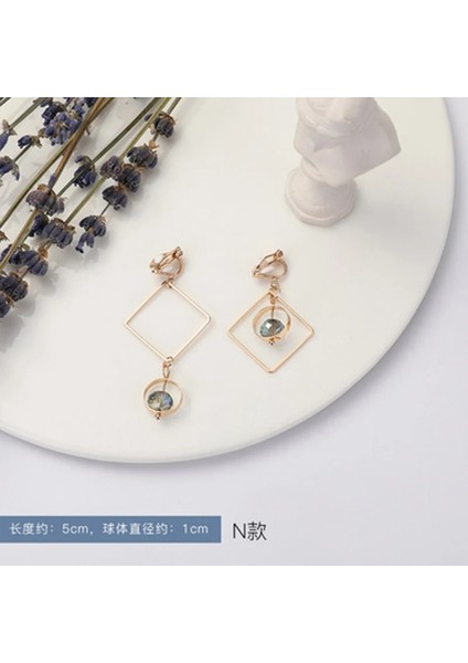 B Kore Mavi Parlak Kristal Inci Geometrik Kadınlar Klipsli Küpeler Sözleşmeli Tatlı Güzel Moda Olmayan Delici Küpeler Takı (Yurt Dışından)