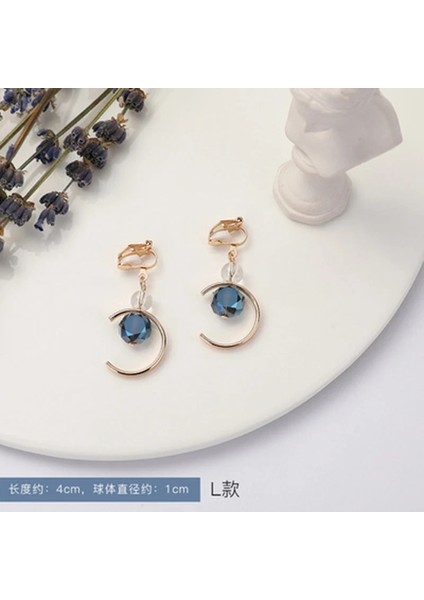 B Kore Mavi Parlak Kristal Inci Geometrik Kadınlar Klipsli Küpeler Sözleşmeli Tatlı Güzel Moda Olmayan Delici Küpeler Takı (Yurt Dışından) fırsatları