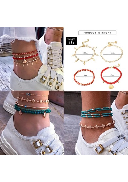 NO.8841 Beden Docona Boho Shell Kristal Strand Boncuk Halhal Kadınlar Için Set Kız Katmanlar Karpuz Pullu Kolye Ayak Zincirleri Plaj Takı (Yurt Dışından)