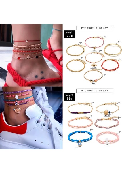 NO.8841 Beden Docona Boho Shell Kristal Strand Boncuk Halhal Kadınlar Için Set Kız Katmanlar Karpuz Pullu Kolye Ayak Zincirleri Plaj Takı (Yurt Dışından)