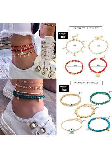 NO.8841 Beden Docona Boho Shell Kristal Strand Boncuk Halhal Kadınlar Için Set Kız Katmanlar Karpuz Pullu Kolye Ayak Zincirleri Plaj Takı (Yurt Dışından)