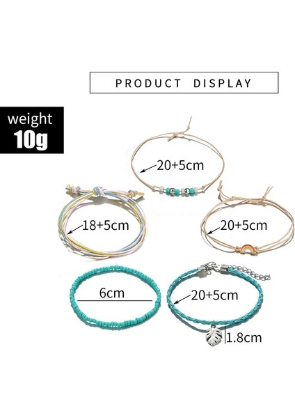 Yapraklar Dıezı Bohemian El Yapımı Örgü Halhal Gökyüzü Mavi Halat Zincir Yaprakları Halhal Vintage Boncuk Taş Bilezikler Kadınlar Için Takı (Yurt Dışından) fiyatları