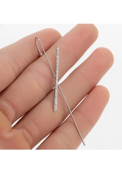 Gümüş Tarzı No.90 Beden Yeni Kulak Iğne Sarma Paletli Kanca Küpe Womeurround Auricle Diyagonal Damızlık Bakır Kakma Zirkon Piercing Küpe 1 Adet (Yurt Dışından)