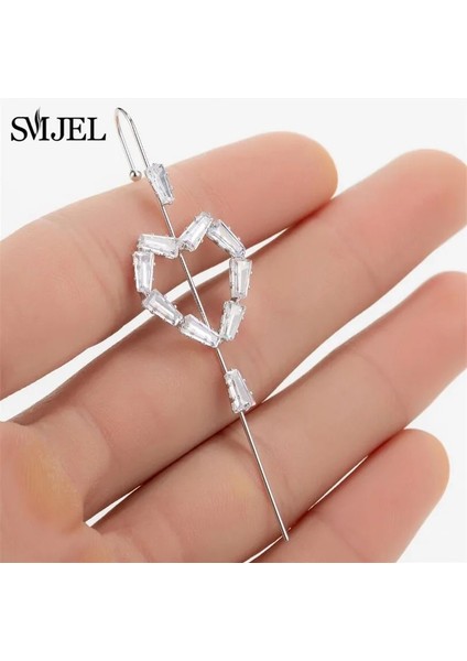 Gümüş Tarzı No.90 Beden Yeni Kulak Iğne Sarma Paletli Kanca Küpe Womeurround Auricle Diyagonal Damızlık Bakır Kakma Zirkon Piercing Küpe 1 Adet (Yurt Dışından)