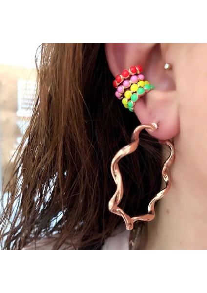 Mavi 1 Parça Hiçbir Piercing Kulak Manşet Renkli Neon Emaye Kız Kadın Takı Kulak Kemik Yuvarlak Boncuk Küpe Üzerinde Klip (Yurt Dışından) fırsatları