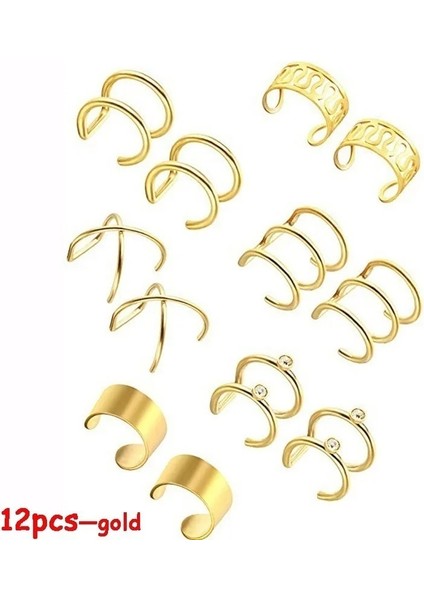 No.9 Boyutu Et Klip Kulak Manşet Küpe Sahte Kıkırdak Küpe Kadınlar Için Altın Renk Zinciri Hiçbir Piercing Klipsli Küpe Seti Kulaklık Takı (Yurt Dışından)