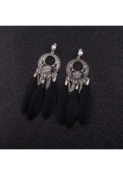 Siyah Jıofree Vintage Bohemia Klip Küpe Bildirimi Büyük Tüy 4 Renk Çekicilik Küpe Vintage Takı (Yurt Dışından)
