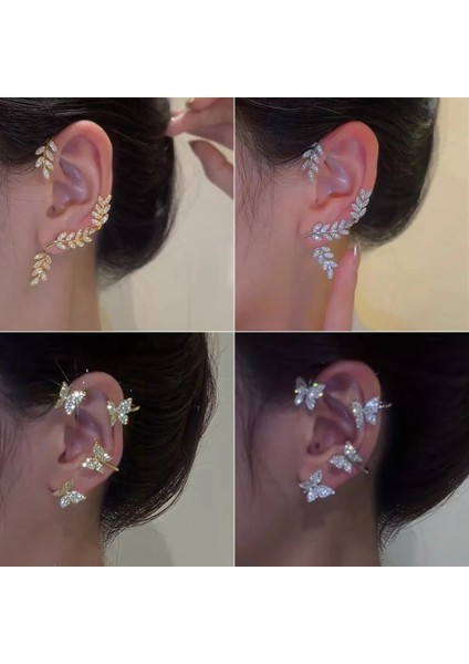 B2449-1 Fashiog Zirkon Bırakır Kulak Klipsi Küpe Kadınlar Için Kız Olmayan Piercing Kelebek Kulak Manşet Parti Düğün Takı Hediye (Yurt Dışından) fırsatları