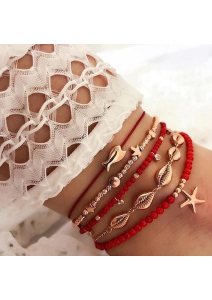Kırmızı Docona Boho Shell Kırmızı Boncuklu Halhal Kadınlar Için Çok Katmanlı Denizyıldızı Kristal Kolye Ayak Zincirleri Bayanlar Plaj Takı 8801 (Yurt Dışından) fiyatları
