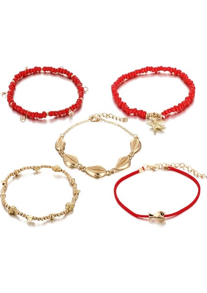 Kırmızı Docona Boho Shell Kırmızı Boncuklu Halhal Kadınlar Için Çok Katmanlı Denizyıldızı Kristal Kolye Ayak Zincirleri Bayanlar Plaj Takı 8801 (Yurt Dışından) fırsatları