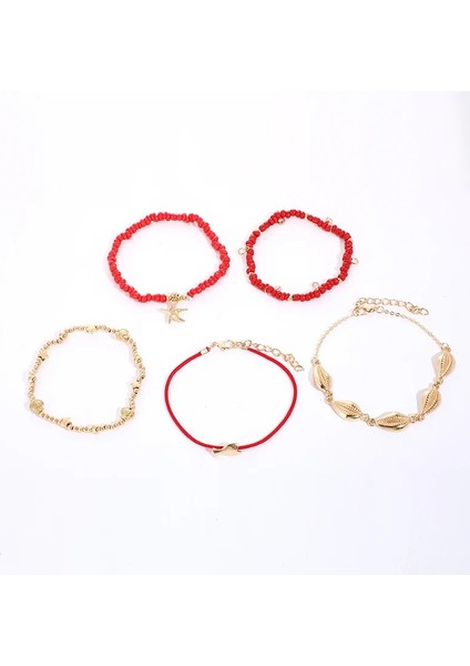 Kırmızı Docona Boho Shell Kırmızı Boncuklu Halhal Kadınlar Için Çok Katmanlı Denizyıldızı Kristal Kolye Ayak Zincirleri Bayanlar Plaj Takı 8801 (Yurt Dışından) indirimleri