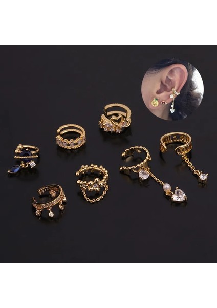 E Gül Altın Rystal Heart Kulak Manşet Cz Saplama Küpe Kadınlar Için Sahte Piercing Helix Kıkırdak Tragus Yüzük Kulak Manşet Delici Olmayan Kulak Klipleri (Yurt Dışından)