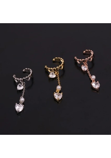 E Gül Altın Rystal Heart Kulak Manşet Cz Saplama Küpe Kadınlar Için Sahte Piercing Helix Kıkırdak Tragus Yüzük Kulak Manşet Delici Olmayan Kulak Klipleri (Yurt Dışından)