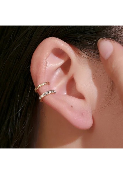 08 Altın Çift U-Şekilli Kulak Kristal Klip Küpe Kadınlar Için Yeni Metal Zirkon Küpe Takı Kore Basit Çift Hat Kulak Klip Küpe (Yurt Dışından) fiyatları