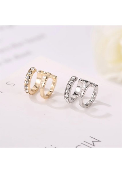 08 Altın Çift U-Şekilli Kulak Kristal Klip Küpe Kadınlar Için Yeni Metal Zirkon Küpe Takı Kore Basit Çift Hat Kulak Klip Küpe (Yurt Dışından) modelleri