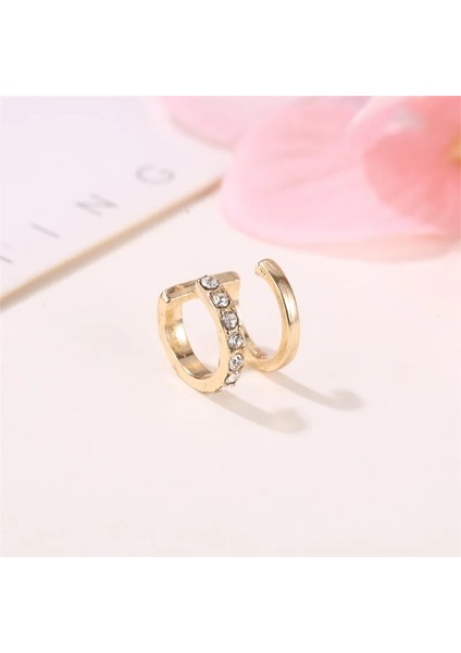 08 Altın Çift U-Şekilli Kulak Kristal Klip Küpe Kadınlar Için Yeni Metal Zirkon Küpe Takı Kore Basit Çift Hat Kulak Klip Küpe (Yurt Dışından) fırsatları