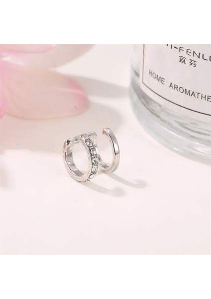 08 Altın Çift U-Şekilli Kulak Kristal Klip Küpe Kadınlar Için Yeni Metal Zirkon Küpe Takı Kore Basit Çift Hat Kulak Klip Küpe (Yurt Dışından) indirimleri