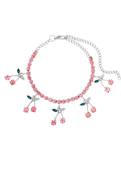 005902SL Trendy Kırmızı Büyük Rhinestone Kiraz Halhal Kadınlar Için Bilezik Bling Bling Kristal Meyve Tenis Ayak Bileği Zinciri Punk Parti Takı Hediyeler (Yurt Dışından)