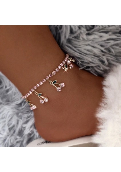 005902SL Trendy Kırmızı Büyük Rhinestone Kiraz Halhal Kadınlar Için Bilezik Bling Bling Kristal Meyve Tenis Ayak Bileği Zinciri Punk Parti Takı Hediyeler (Yurt Dışından) modelleri