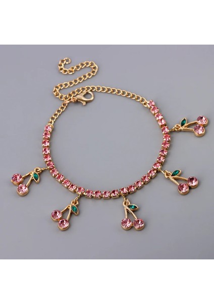 005902SL Trendy Kırmızı Büyük Rhinestone Kiraz Halhal Kadınlar Için Bilezik Bling Bling Kristal Meyve Tenis Ayak Bileği Zinciri Punk Parti Takı Hediyeler (Yurt Dışından) fırsatları