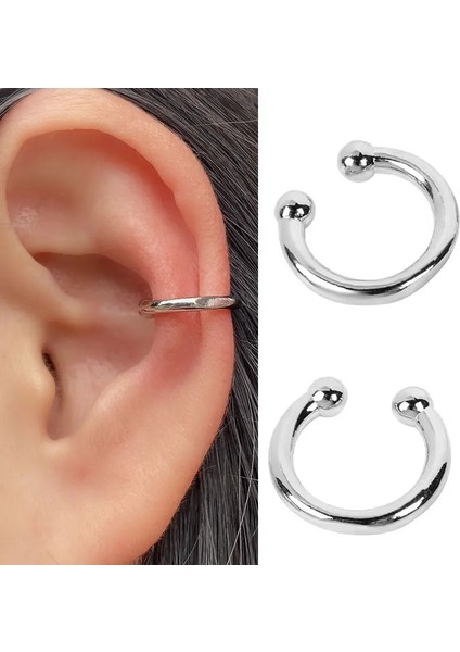 5 Gümüş Moda Kulak Manşet Klipsli Küpe Piercing Altın Gümüş Renk Yıldız Kalp Zincir Geometri Kıkırdak Earcuff Kadınlar Parti Takı (Yurt Dışından)