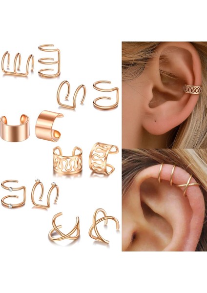 Altın Gül Et Moda Altın Renk Kulak Manşetleri Yaprak Klip Küpe Kadın Dağcılar Için Hiçbir Piercing Sahte Kıkırdak Küpe Aksesuarları Hediye (Yurt Dışından) modelleri