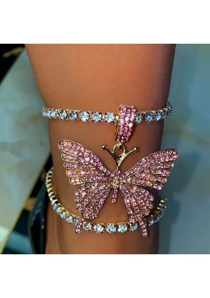 004702SL Bynouck Büyük Rhinestone Tenis Halhal Zinciri Kadınlar Için Kristal Kelebek Charms Takı Çok Katmanlı Ayak Bilezik Lüks Takı (Yurt Dışından) fiyatları
