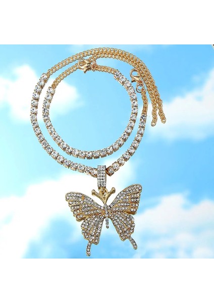 004702SL Bynouck Büyük Rhinestone Tenis Halhal Zinciri Kadınlar Için Kristal Kelebek Charms Takı Çok Katmanlı Ayak Bilezik Lüks Takı (Yurt Dışından) fırsatları