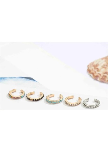 13 Altın Kulak Klipsi Tam Renkli Kristal Klipsli Küpe Kadınlar Için Küpe Basit Deldi Mavi Siyah Beyaz Zirkon Kulak Klipleri Küpe Takı Kolczyki (Yurt Dışından) modelleri