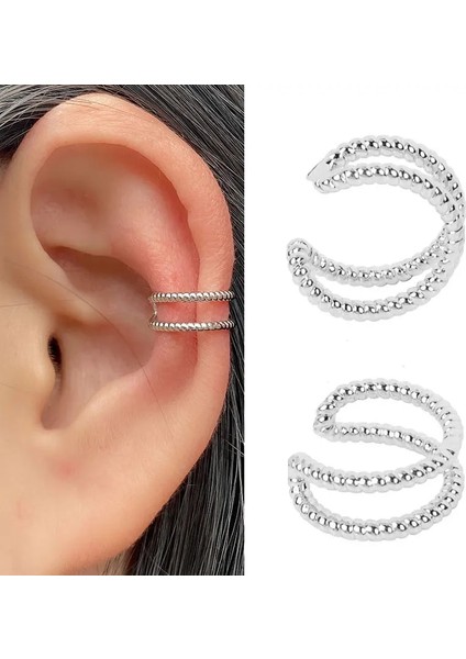1 Gümüş Moda Kulak Manşet Klipsli Küpe Piercing Altın Gümüş Renk Yıldız Kalp Zincir Geometri Kıkırdak Earcuff Kadınlar Parti Takı (Yurt Dışından)