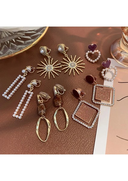 F Yeni Tasarım Koreli Kadın Küpe Üzerinde Klip Inci Rhinestones Kadın Moda Takı Için Deldi Kulak Klipsi Yok (Yurt Dışından)